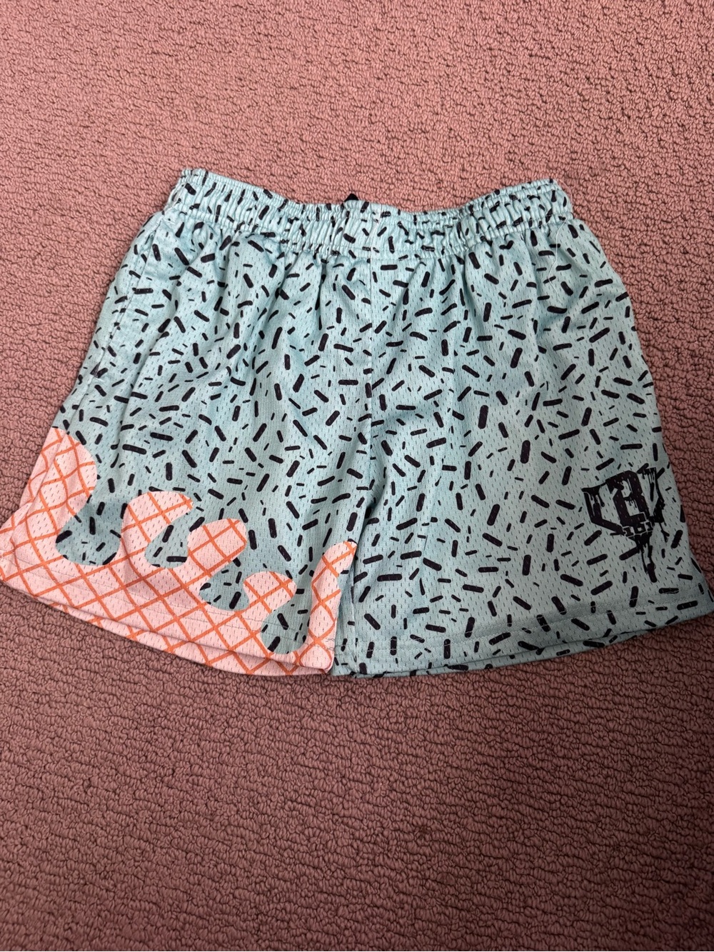 Kids Light Blue Printed Shorts with Coral Accent